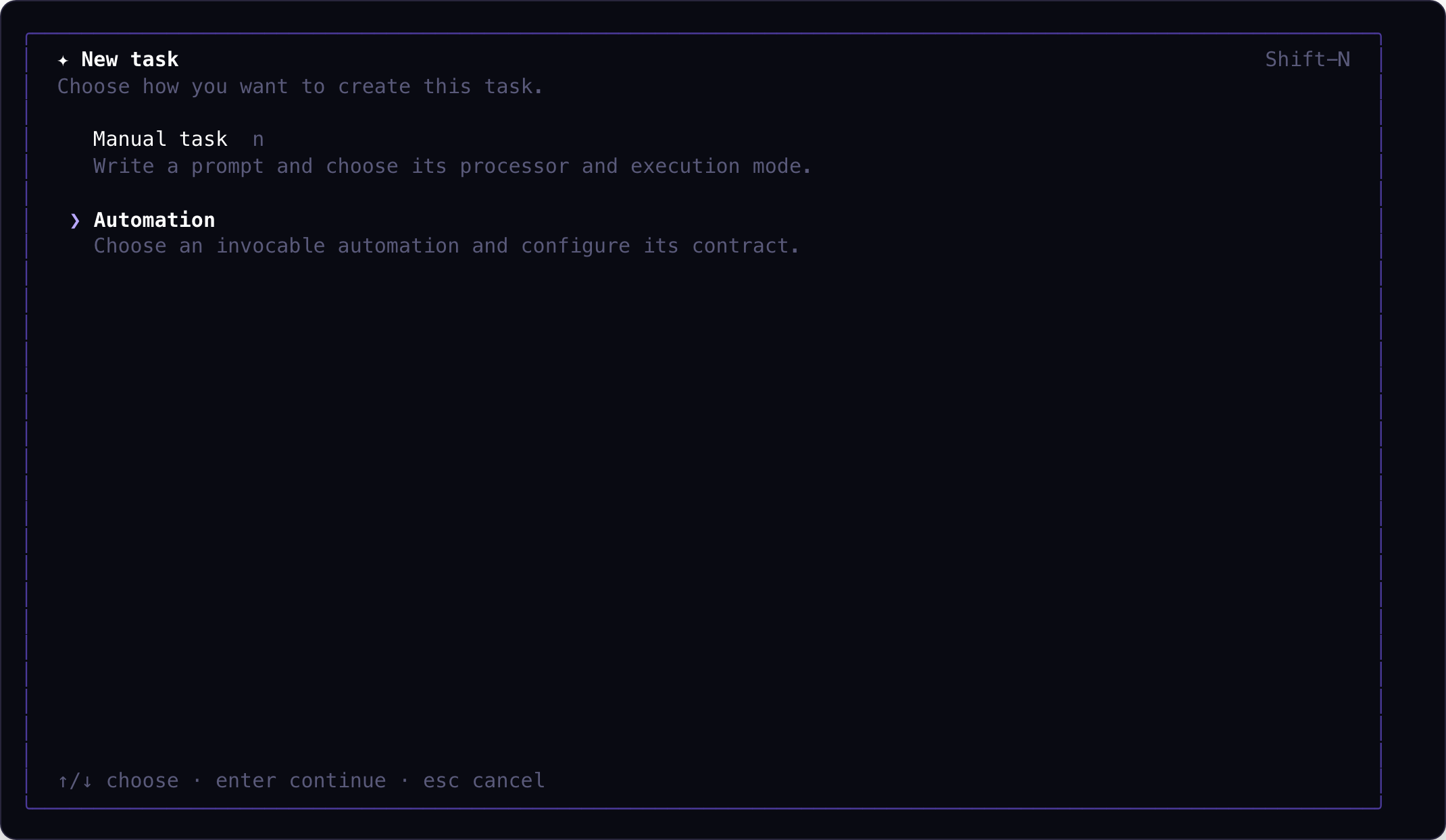 Astrorun new task chooser with Automation selected